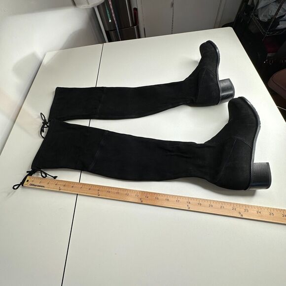 Stuart Weitzman Black Suede Lowland Over-The-Knee Flat Heel Lace up Boots 7 - Picture 13 of 16